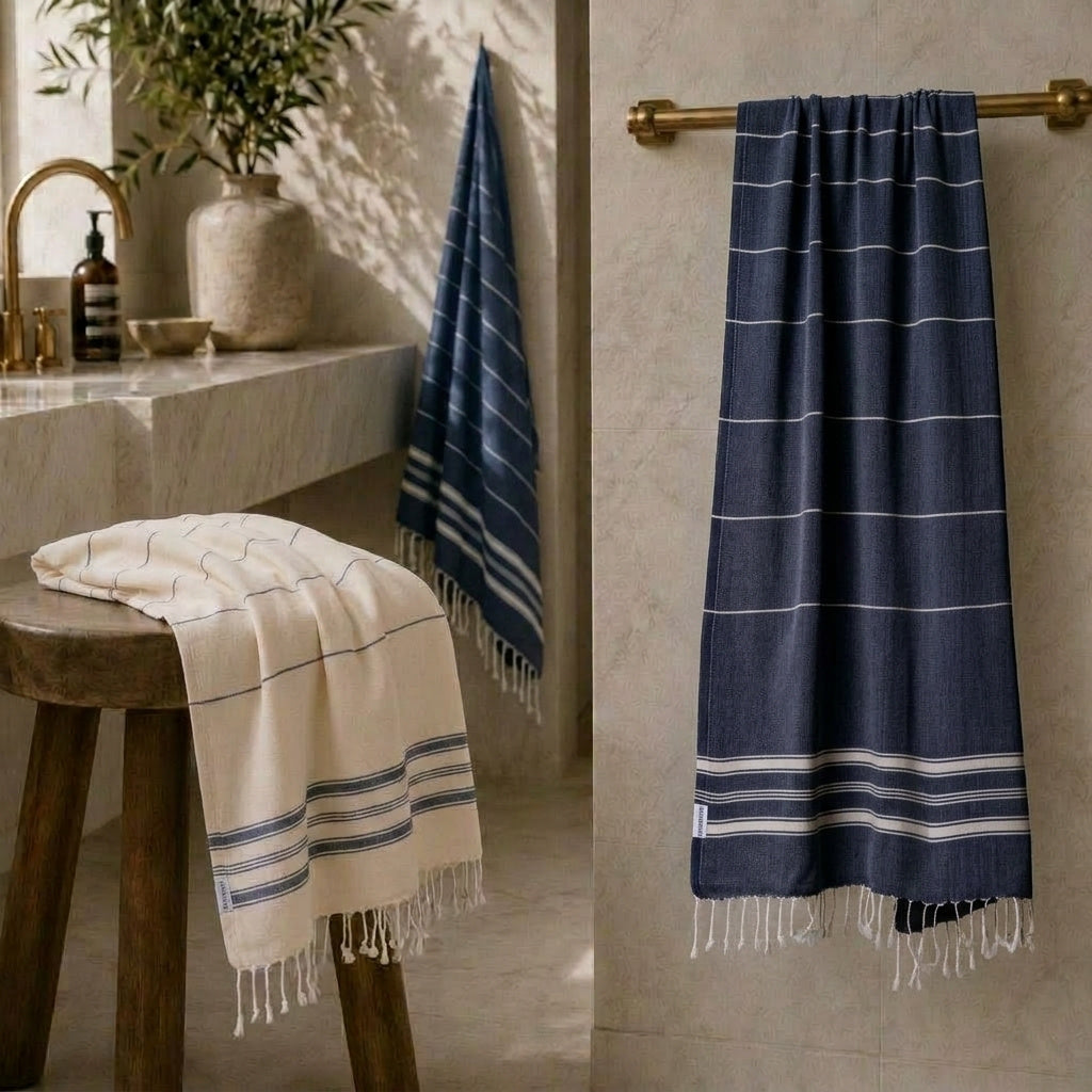 Maritimes Flair für dein Zuhause: Das Ecobain Better Together Pack im tiefen Farbton Midnight Anchor. Das exklusive Handtuch Set der Liberty Series besteht aus zwei hochwertigen Hamamtüchern und ist ideal für Paare. Gewebt aus 100 Prozent gekämmter Baumwolle, überzeugt diese plastikfreie Frottee Alternative durch extreme Saugkraft und schnelles Trocknen. Platzsparend, langlebig und das perfekte Geschenk für pure Leichtigkeit im Alltag.