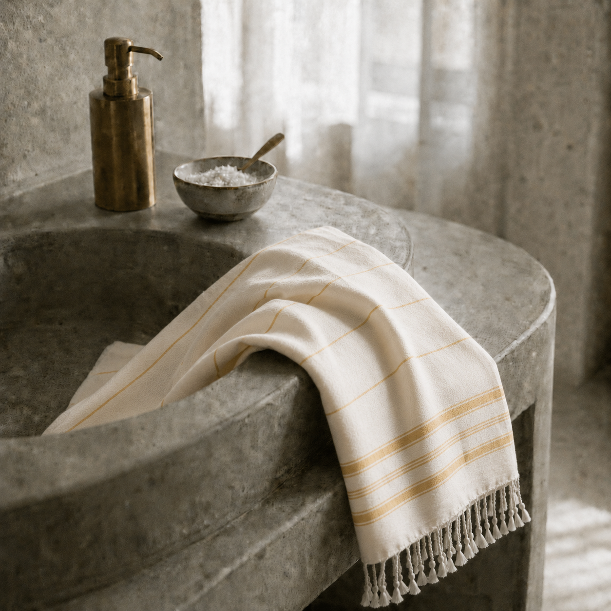 Strahlende Lebensfreude für dein Bad. Das Ecobain Hamamtuch der Liberty Series (Design 'New Classic') setzt in der Farbkombination 'Solar Pulse' aus Ecru und Senfgelb leuchtende Akzente. Aus 100 % gekämmter Baumwolle gefertigt, bietet dieses ressourcenschonende Textil die Kompaktheit eines Microfasertuchs bei reiner Naturqualität. Eine extrem schnelltrocknende, plastikfreie Alternative zu schwerem Frottee, die wertvollen Platz in Badetasche und Waschmaschine spart. Pure Leichtigkeit für jeden Tag.